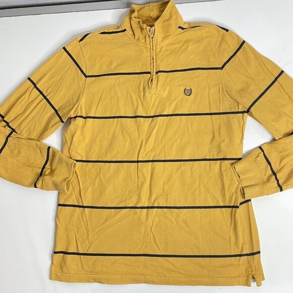 Chaps Size M Mens 1/4 Zip Pullover Long Sleeves Yellow Navy Striped Mock Neck - Picture 12 of 12